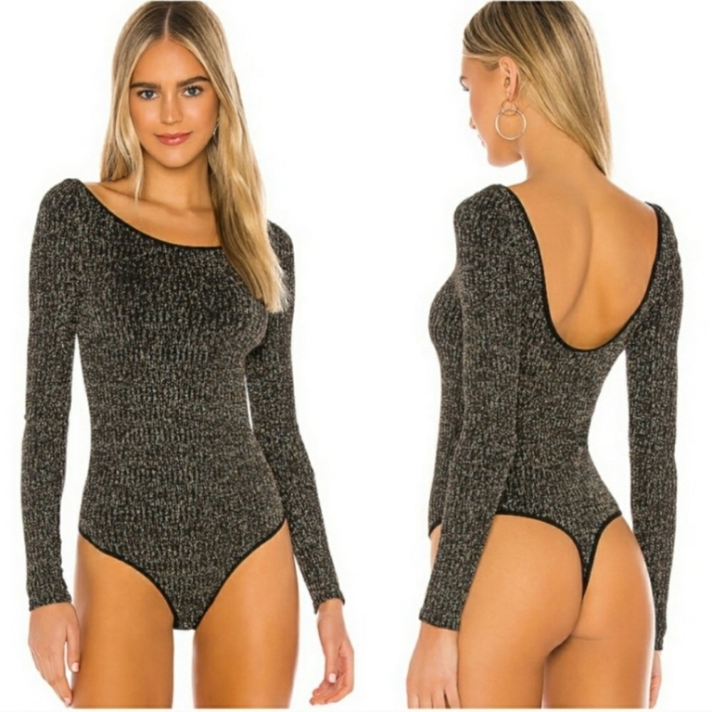 Free People Black and Gold Stretchy Body Suit Size Medium